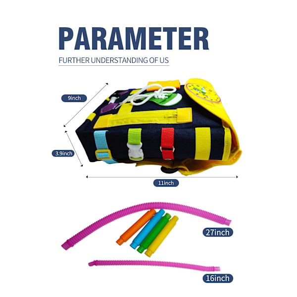 Kiireinen Laukku - Lasten Reppu Soljilla ja Oppimisleluilla - Kehittää Hienomotorisia Taitoja ja Perustaitoja - Opi Solmimaan Kengät - Reppu Lapsille Blue