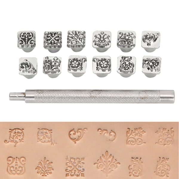 12 stämpelverktyg Tang-dynastin blomdesign DIY grönsaksläderstämpel 1 st handtag