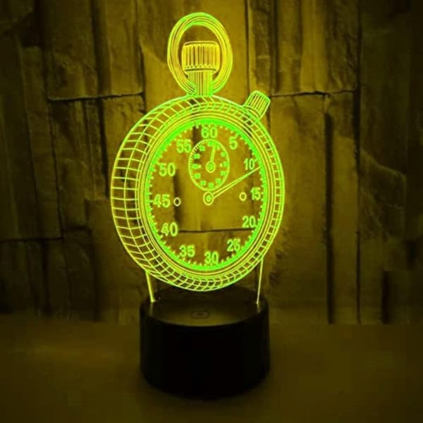 3D Klokke Nattlys LED Dekor Bord Pult Optisk Illusjon L