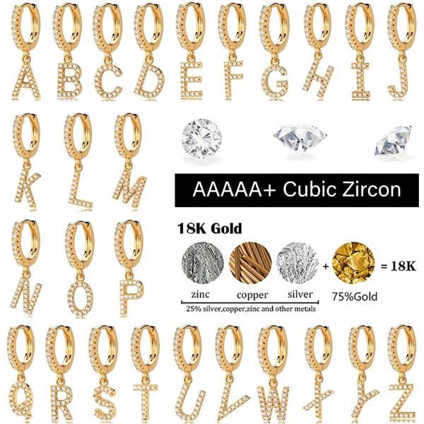 AVEKI 18K läcker guldpläterad Pave Cubic Zircon Letter Charm