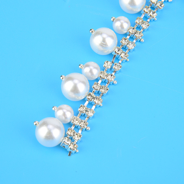 1 meter falsk perle kjede dobbel rad rhinestone sy på applikasjon DIY brudekjole klær trim