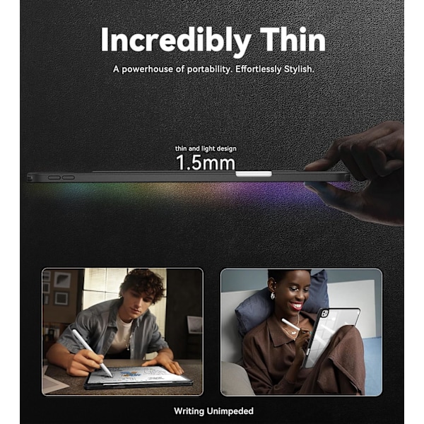 Fodral för 2024 iPad Pro-11 tum - M4 5:e generationens iPad-fodral med pennhållare, Stöder Pencil Pro, Transparent baksida, Sh0ck Black ipad pro 11M4