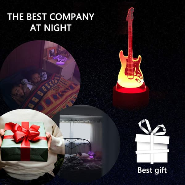Gitar 3D Nattlys, TINYOUTH Illusjon Skrivebord Nattbordslamper m