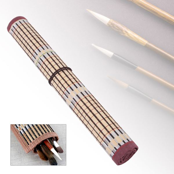 Målarpensel Bambu Rullväska Kalligrafi Pen Case Gardin Pack Konstmaterial
