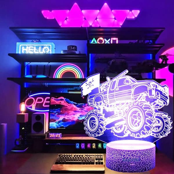 3D Natlampe LED Illusion Skrivebordslampe 7 Farveskift