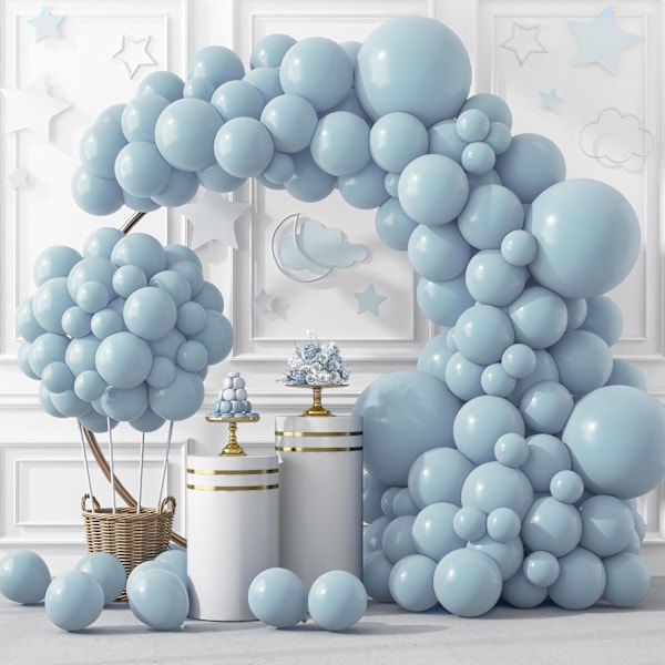 129 st dammiga blå ballonger i olika storlekar 18 12 10 5 tum latex dimblå ballongbåge för festdekoration födelsedag bröllop förlovningar Haze Blue