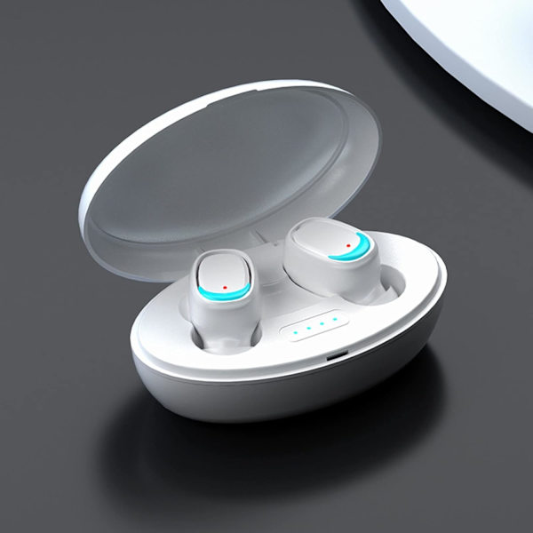 Trådløse ørepropper, Bluetooth 5.2 hodetelefoner med ladeetui, Bluetooth-hodetelefoner med mikrofoner, Ipx5 vanntett fingeravtrykkskontroll, strømvisning, fo White