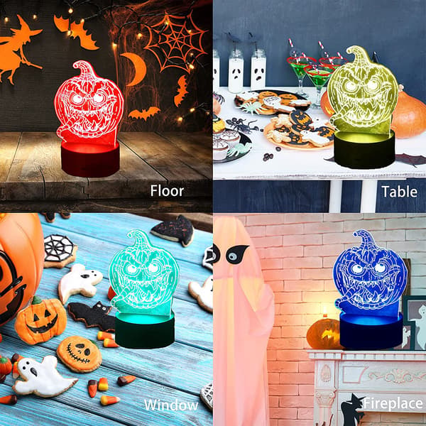 Halloween Dekorasjon Gresskar 3D Illusjonslampe LED Nattlys