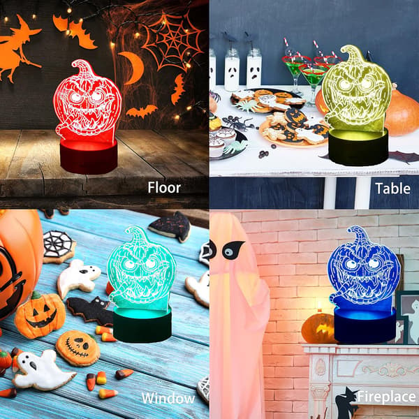 Halloween Dekoration Græskar 3D Illusion Lampe LED Natlampe