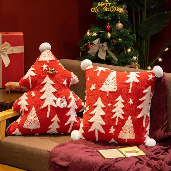 Blød juletræspude - Sød festlig indretning til stue, soveværelse, seng og sofa, dekorativ juleaccent Red Square