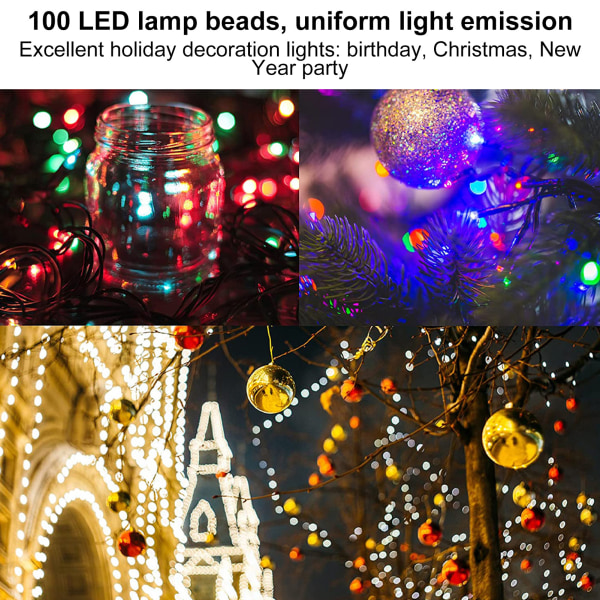 Små eventyrlige vanntette solcellelysslynger for utendørs juletre Halloween hage uteplass bryllupsfest (12 meter med 100 lys) Warm Light