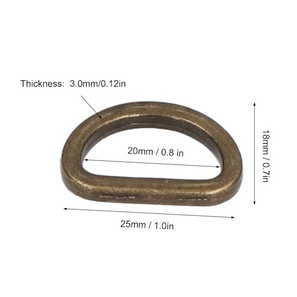 10 stk D-ringer - Pålitelige, holdbare, blanke, komfortable, små, kompakte, dekorative veskespenner for DIY-håndverk Bronze