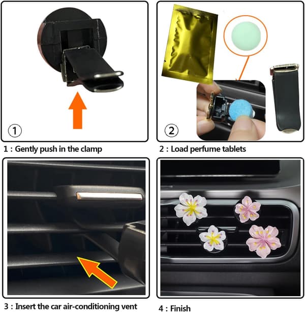 6 stk. søde bilduftfriskere til udluftning, lyserøde blomster biludluftningsclips til kvinder, æstetisk biltilbehør til interiør, dekorativ luftf