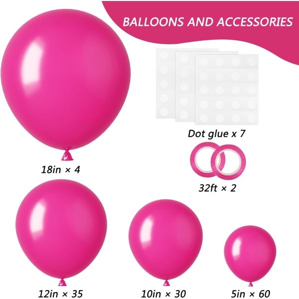 129 stk. Hot Pink Balloner Latex Magenta Balloner Forskellige Størrelser 18 12 10 5 Tommer Fest Ballon Kit til Valentinsdag Fødselsdag Baby Shower Bryllup Pr Hot Pink