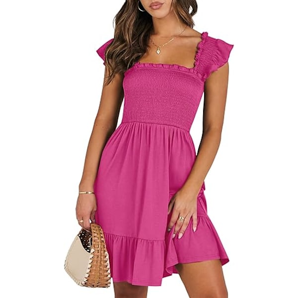 Naisten kesän rento hihaton nelikulmainen kaula-aukko mekko 2025 Smocked Ruffle Backless Boho Beach Söpö teini lyhyt aurinkomekko S
