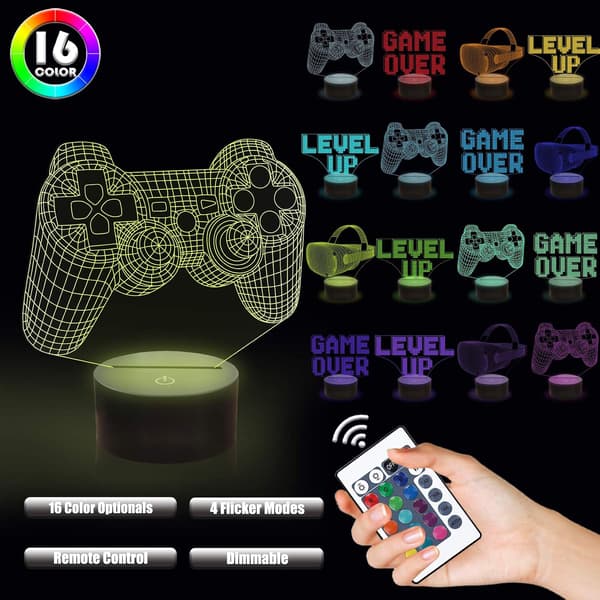 3D Gamepad Lampe Nattlys 3D Illusjonslampe for Barn, Spill O