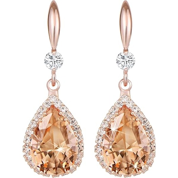 Falske diamant dråpe øredobber for kvinner Trendy, Rhinestone dråpe lysekrone øredobber, Teardrop Crystal Cubic Zirconia Bryllup Smykker Sett Rose Gold