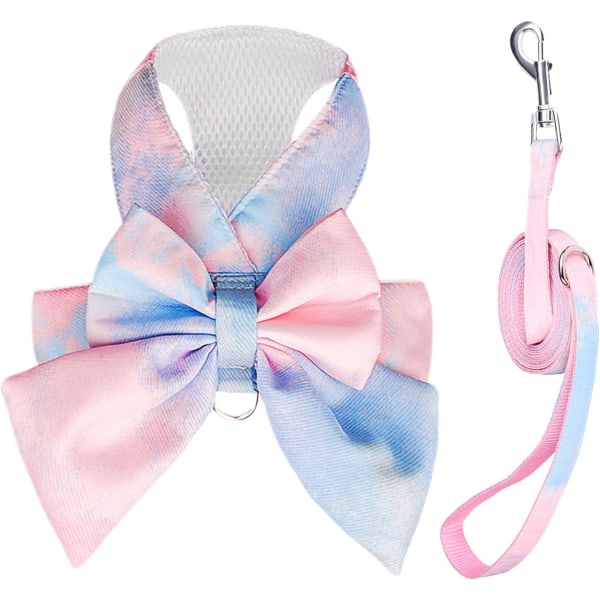 Söt fluga hundsele och koppel set elegant regnbågsgradient valpsele ingen drag mjuk mesh husdjur katt hund väst selar för små hundar katter, blå Blue M