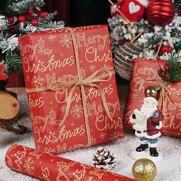 Röd Kraft Julklappspappersrulle 17\"x33Ft Snöflinga God Jul red - snowflake