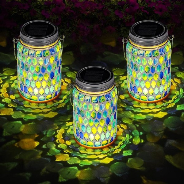 Mosaik solcellelamper udendørs hængende lanterner vandtætte mosaik solcellelamper udendørs sol natlys bordlamper dekoration Blue