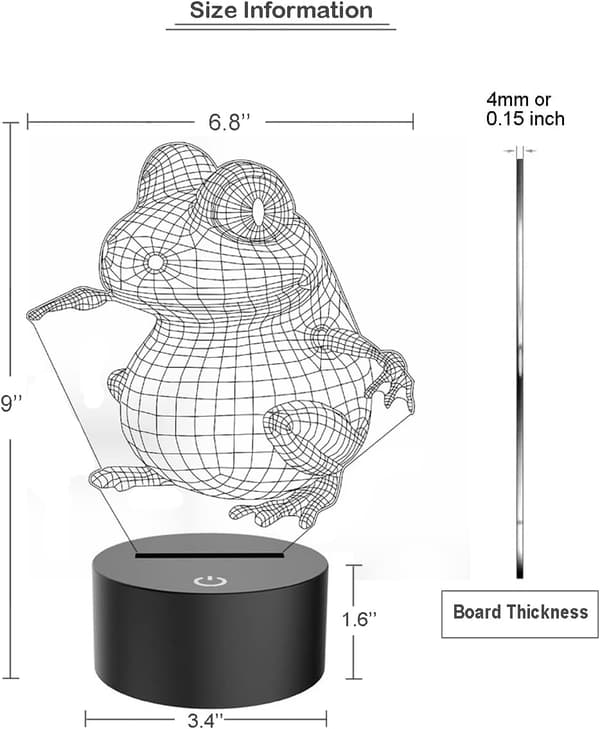 Frosk 3D Illusjonslampe LED Nattlys Berøringssensor 7 Farger C