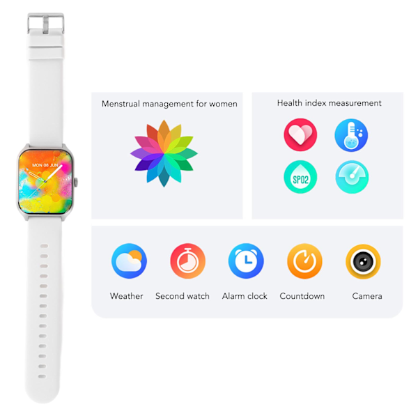 Smartwatch med iltmåling, opkaldsskærm, IP68 vandtæt touchskærm smartwatch med skridttæller White