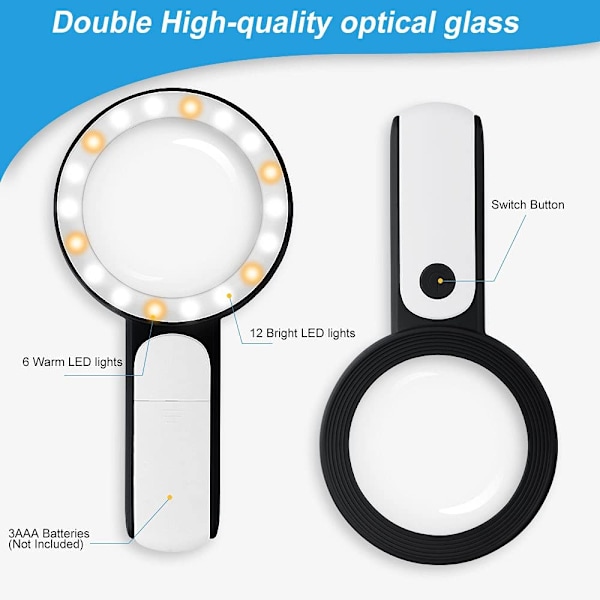 Nazano forstørrelsesglas med 18 LED-lys, 30x håndholdt forstørrelsesglas