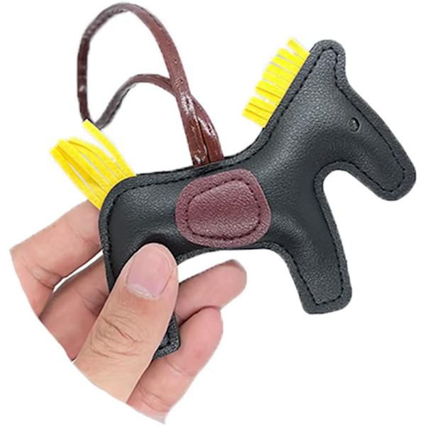 Läder Tassel Pony Nyckelring Läder sydd häst styling söt mode väska tillbehör Black