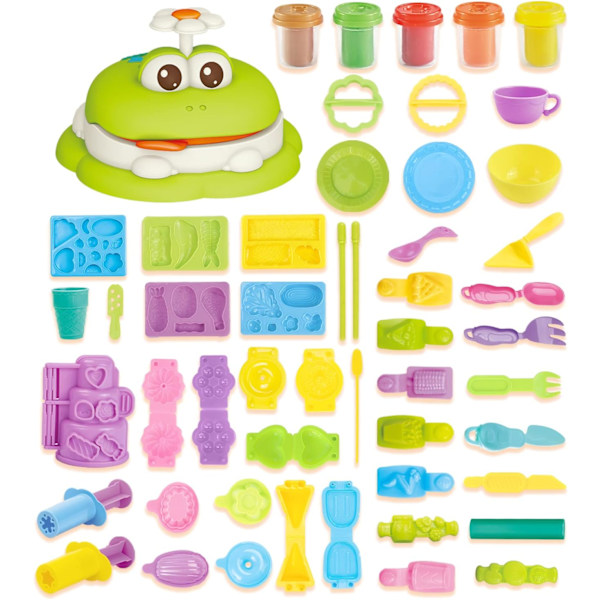 Kitchen Creations Leikkielintarvikkeet Playdough -setit lapsille. Esikouluikäisten leikkileipomo Play Dough -setit lapsille, lahja pojille ja tytöille 50 työkalua, 5 yhdistelmäväriä