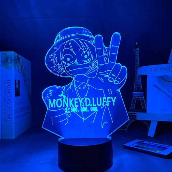 One Piece Luffy 3D Illusionslampa med Smart Touch, RGB-effekt, USB-driven, Kreativ 3D Japansk Animelampa