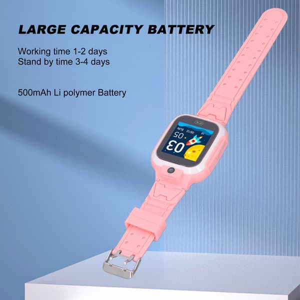 Barneklokke Smart Watch IP67 Vanntett Multi Funksjonell 4G Samtale Stemmemelding Intelligent Klokke for Barn Pink
