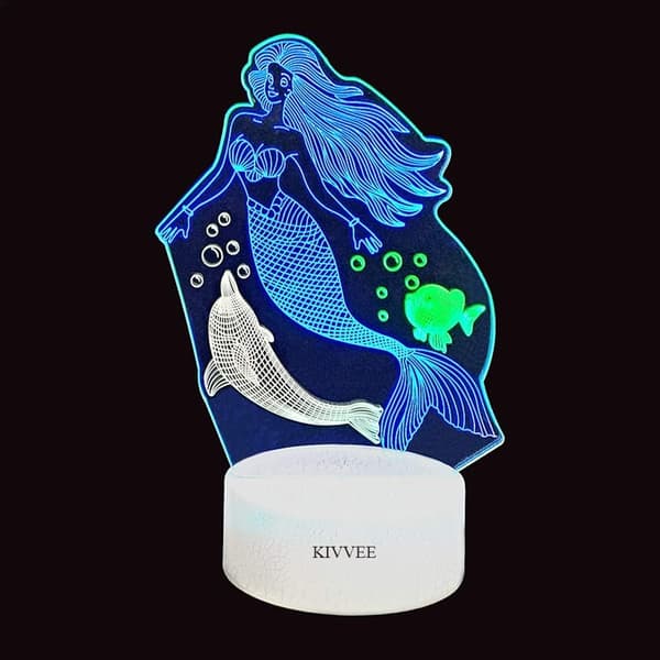 Havfrue 3D Nattlys Illusjonslampe Visuell Bordlampe Dynam