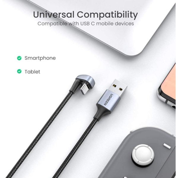 USB C-kabel U-form 6,6ft 3A Typ C Snabbladdning Nylon Fläta