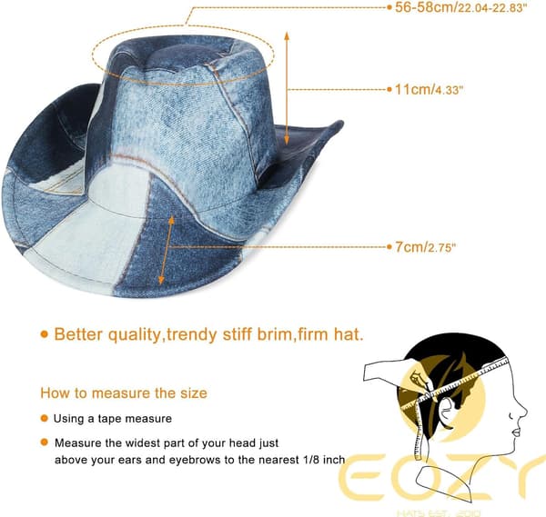 Tie Dye Denim Patchwork Western Cowboyhat - Bred Skygge Stil til Mænd og Kvinder, Ideel til Kostumefester