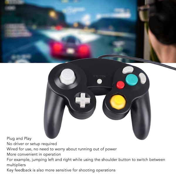 Trådbunden spelkontroll Plug and Play Single Point Vibration Gamepad Joystick för GC för Wii Svart