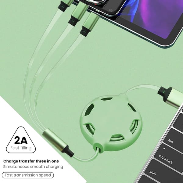 3-i-1 Universal Uttrekkbar USB-ladekabel, 1 meter