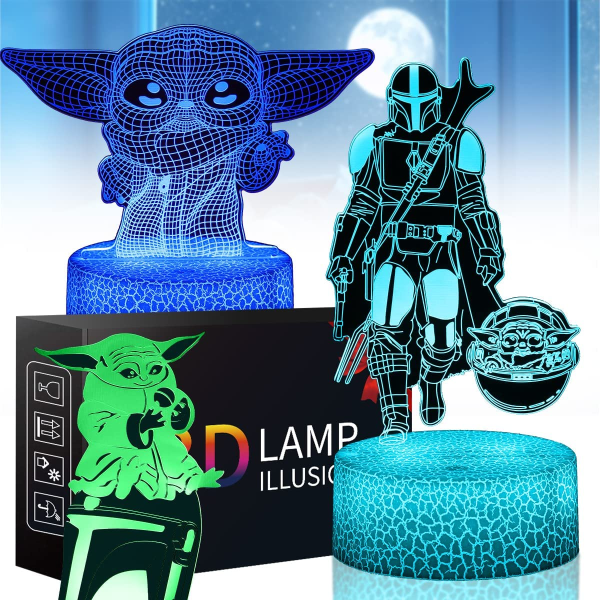 Star Wars Leksaker 3D Yoda Nattlampa, 3 Mönster Star Wars Presenter med Fjärrkontroll & Smart Touch, Jul- och Födelsedagspresenter