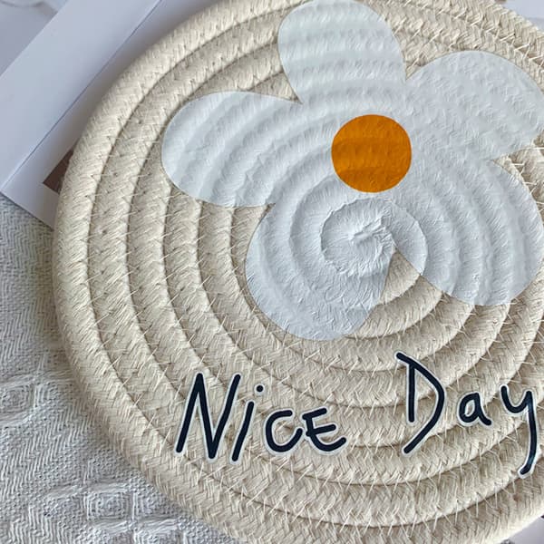Runda placemats set om 4 värmebeständiga bomullsrep flätade