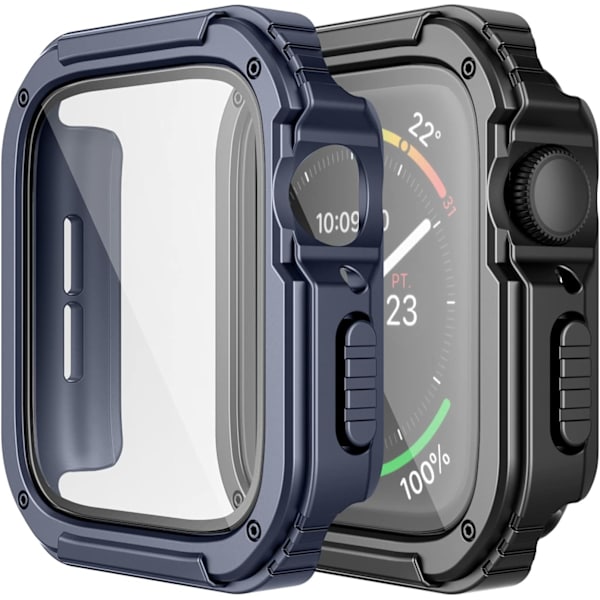 2 kpl Kestävä Kotelo Yhteensopiva Apple Watch 40mm Series SE/6/5/4:n kanssa, Temperoitu Lasinen Näytönsuojus, Sotilasmainen Kestävä TPU-Suoja