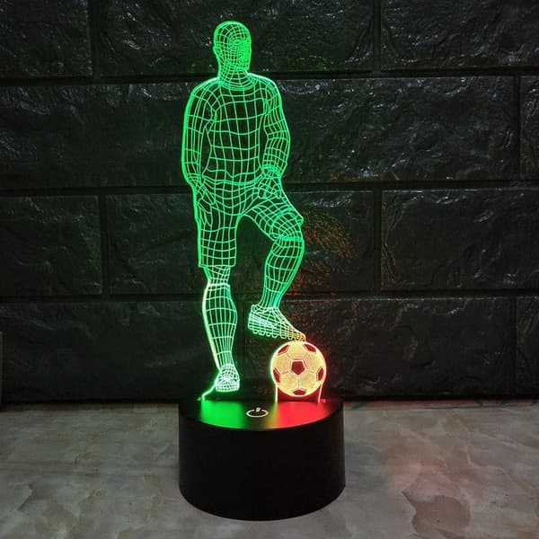 Fotballspiller Nattlys LED 3D Illusjon Fjernkontroll USB