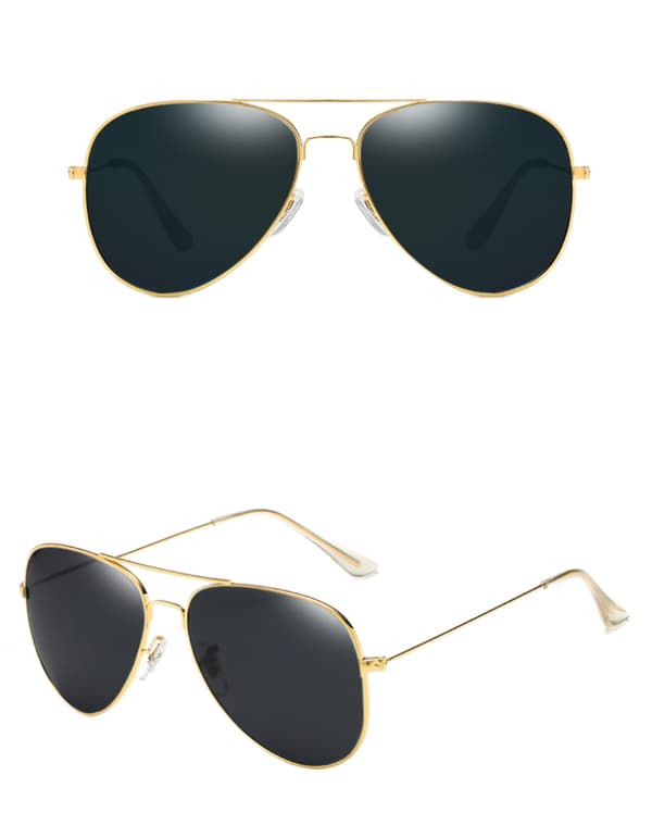 Polariserte Aviator-solbriller for menn og kvinner, metall, flat topp Su