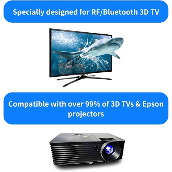 2X 3D Aktive lukkerbriller Genopladelige til RF 3D TV, 3D briller til Sony, Panasonic, Epson 3D projektor, Samsung 3D TV 1 pcs