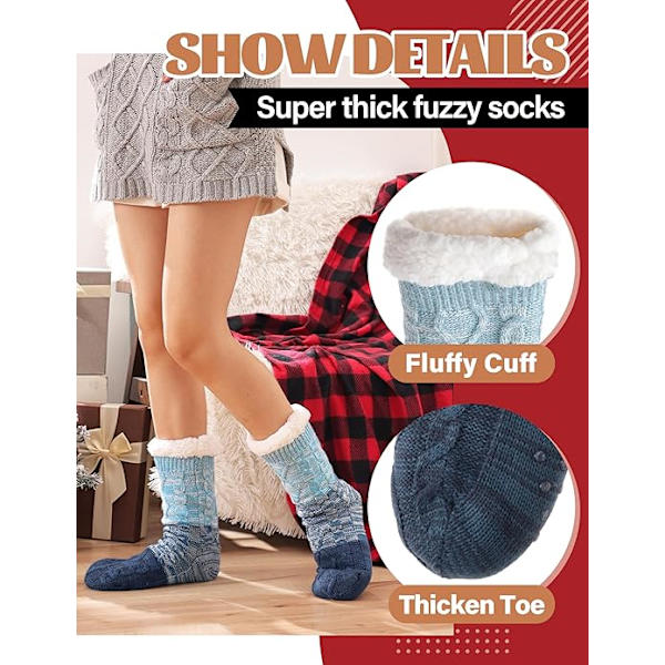 Dame Slippersokker Antislipp Fuzzy Fluffy Tykke Varme Hyttekoselige Komfortable Myke Fleece Hjemmegrep Sokker Blue