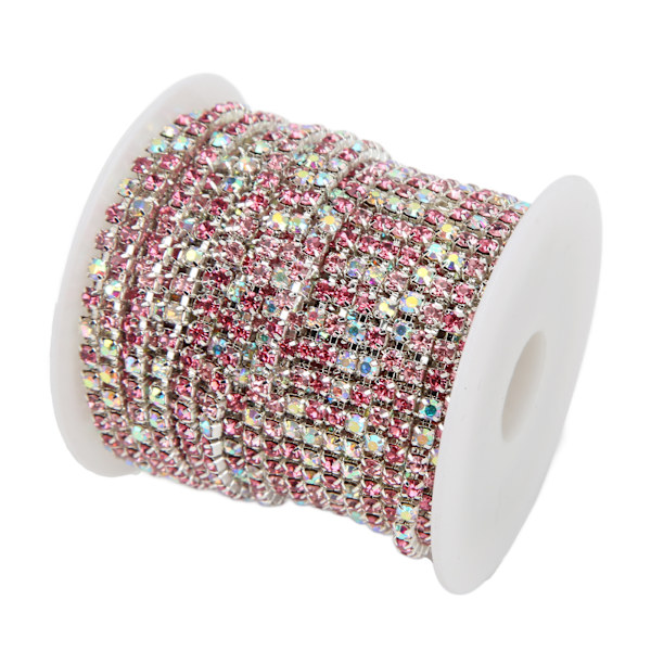 Rhinestone Trim Fargerik Glitrende 10 Meter Rhinestone Trim for Husholdning DIY Håndverk Klær Dekorasjon GaveSølv Bak Rosa Farge 3mm