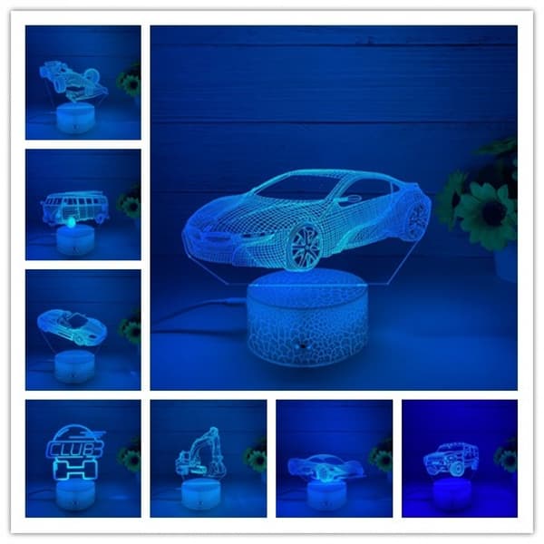 Kreative Biler Nattlys, 3D Optisk Illusjonslampe, Racerbil