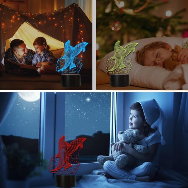 Delfingave til jente, Delfin 3D nattlys illusjonslampe for barn, Delfinelskergaver til jenter gutter menn kvinner