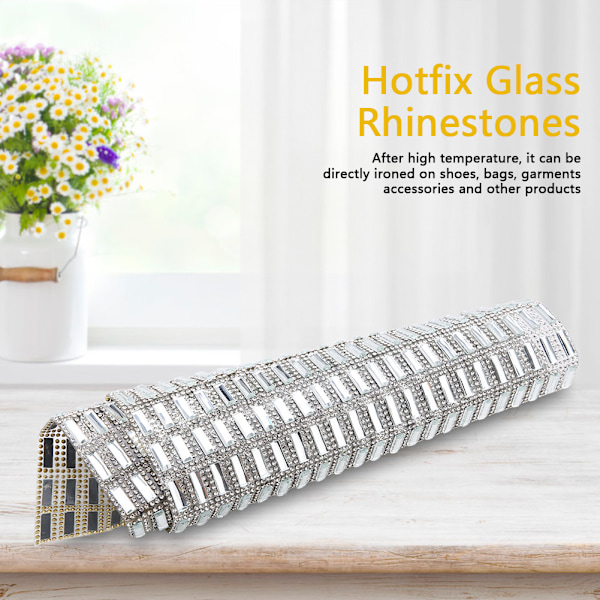 5*15mm Hvid Glas Rhinestone Trim Crystal Hotfix Strass Mesh Banding Sticker Appliques Sheet