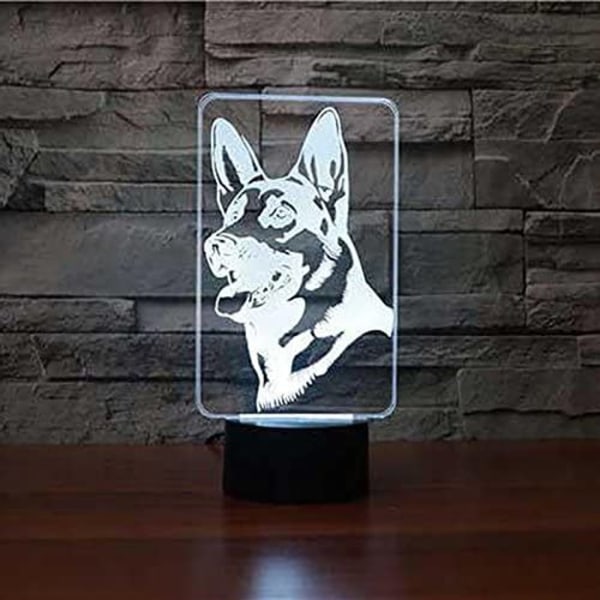 3D Schäferhund Nattlampa Touch Switch 7 Färger Chan