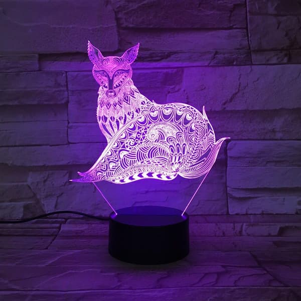 3D Ræv Natlampe Dyre Bord Skrivebord Optisk Illusion Lamper