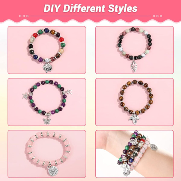 473 deler smykkefremstillingssett krystallstensarmbåndfremstillingssett for voksne, krystall naturlige steiner helbredende perler for smykkefremstilling, armbåndfremstilling